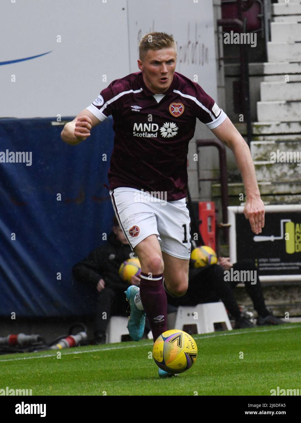 Tynecastle Park Edinburgh.Scotland UK 30th April 22. Heart of Midlothian vs Ross County Cinch Premiership Match. Hearts' Taylor Moore Credit: eric mccowat/Alamy Live News Foto Stock