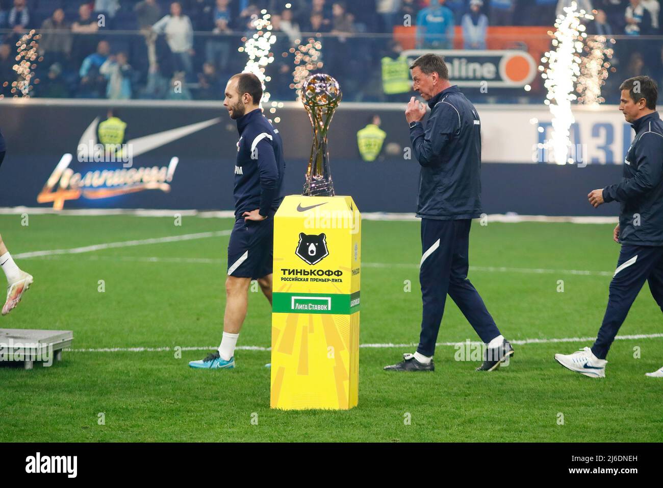 Campionato di Coppa visto durante la cerimonia di premiazione delle medaglie d'oro e la Coppa dei campioni di Russia ai giocatori di calcio della Zenit club di calcio. (Foto di Kohenstantinov / SOPA Image/Sipa USA) Foto Stock