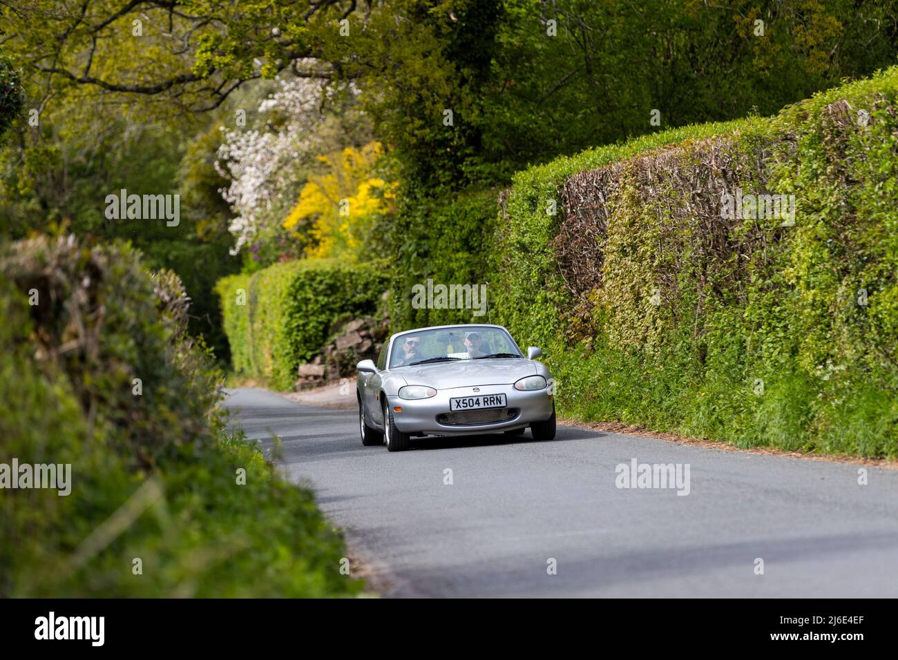 Varie marchee che partecipano alle classiche auto primaverili Rotary Club beneficenza 'Wye Run' attraverso il Galles e la Wye Valley. Foto Stock