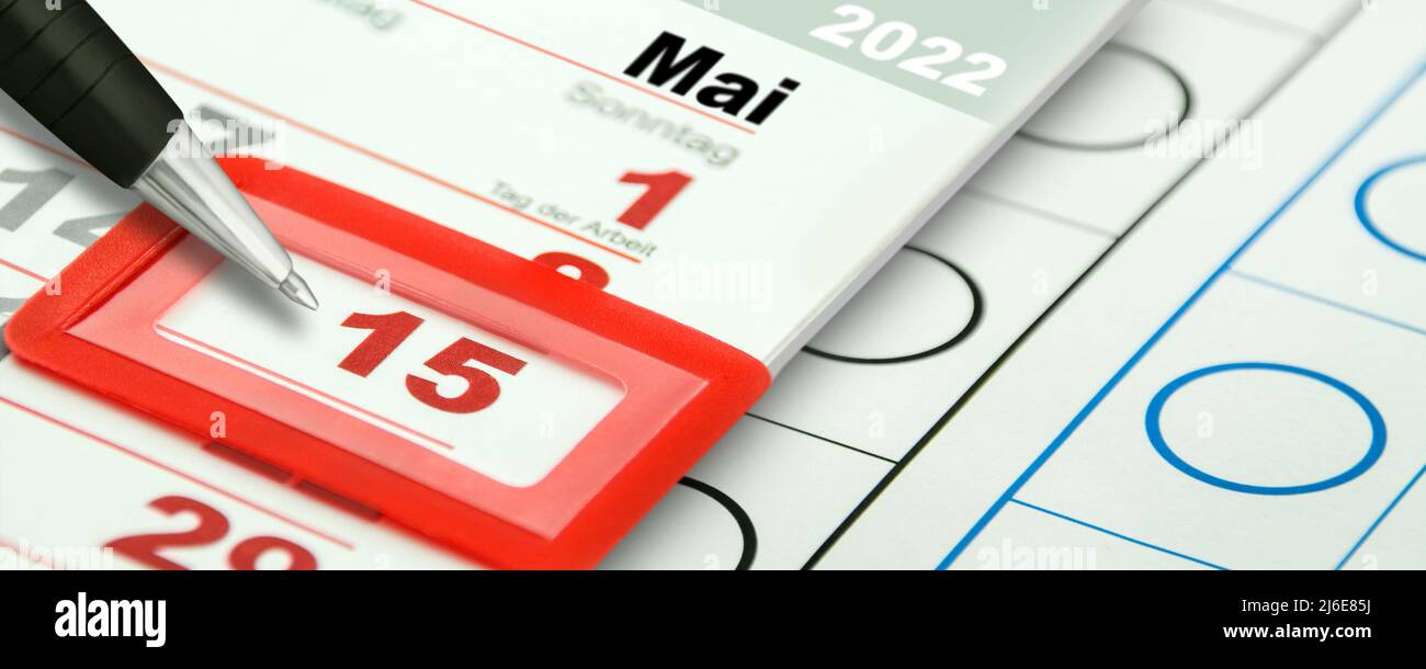 Calendario tedesco 2022 maggio 15 Domenica Nordrhein-Westfalen elezioni e scrutinio Foto Stock