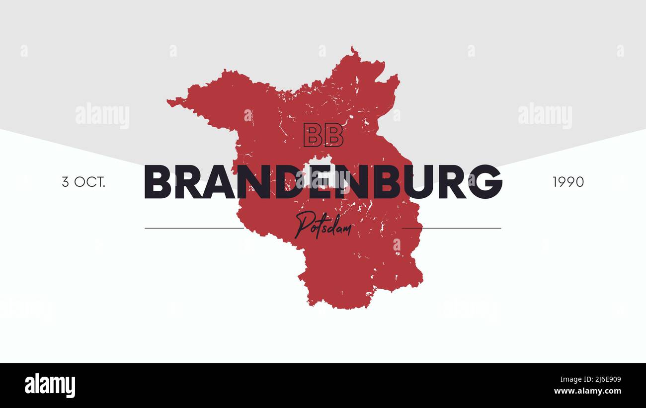 7 dei 16 stati della Germania con un nome, una capitale e una mappa dettagliata del vettore Brandeburgo per la stampa di poster, cartoline e magliette Illustrazione Vettoriale