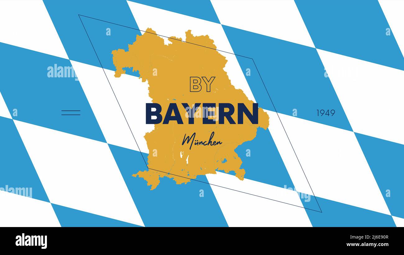 15 dei 16 stati della Germania con un nome, una capitale e una mappa vettoriale dettagliata Bayern per la stampa di poster, cartoline e magliette Illustrazione Vettoriale