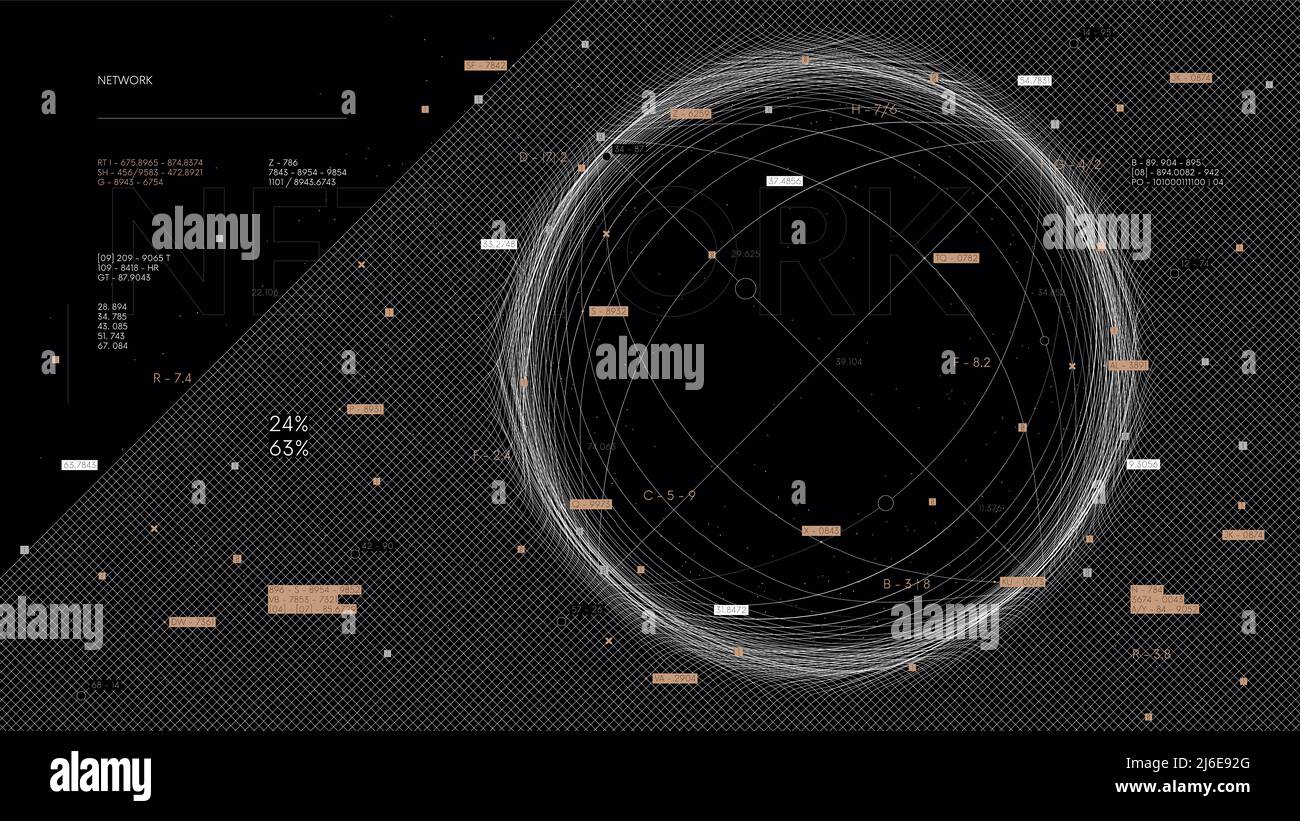 Strutturazione e analisi del flusso di dati, protezione ed elaborazione cibernetica, presentazione aziendale tecnologica futuristica, illustrazione vettoriale Illustrazione Vettoriale