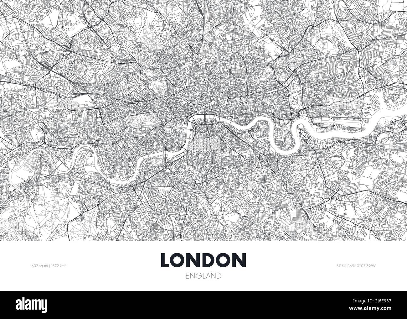 Mappa della città di Londra Inghilterra, poster di viaggio dettagliato urbanistica, illustrazione vettoriale Illustrazione Vettoriale