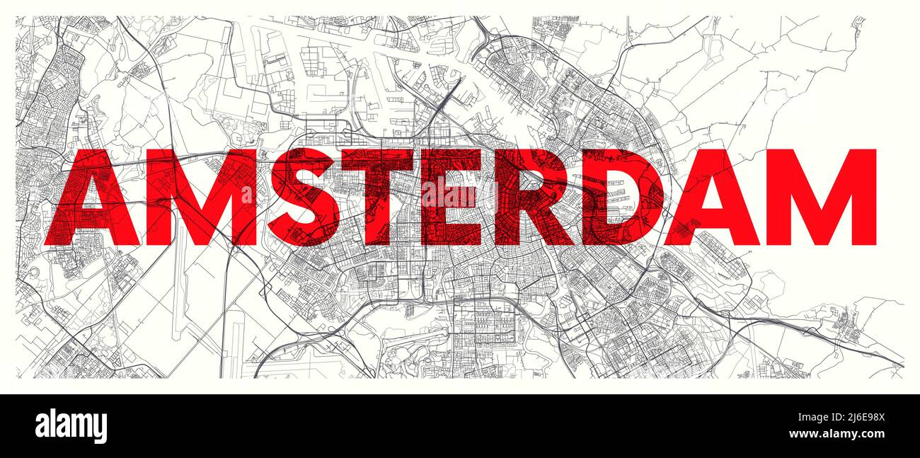 Mappa della città Amsterdam, dettaglio Road plan widescreen poster vettoriale Illustrazione Vettoriale