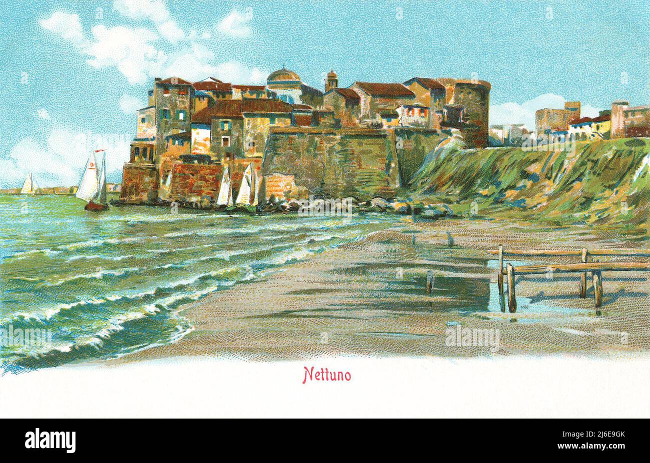 Cartolina d'epoca della cittadina balneare italiana di Nettuno, nei pressi di Roma. Foto Stock