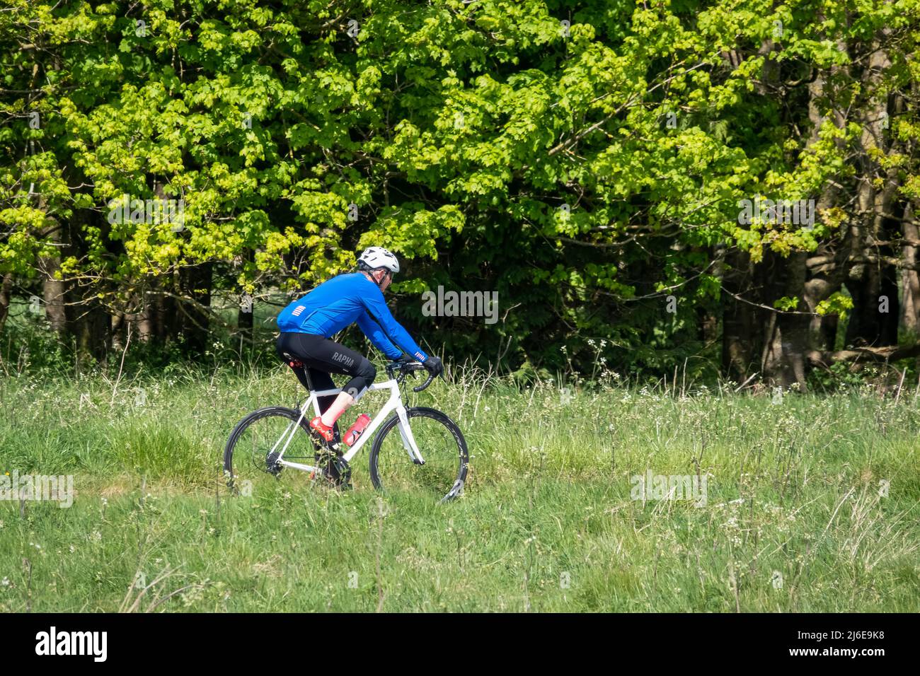 ciclismo sportivo su pista di pietra nella verde campagna primaverile Foto  stock - Alamy