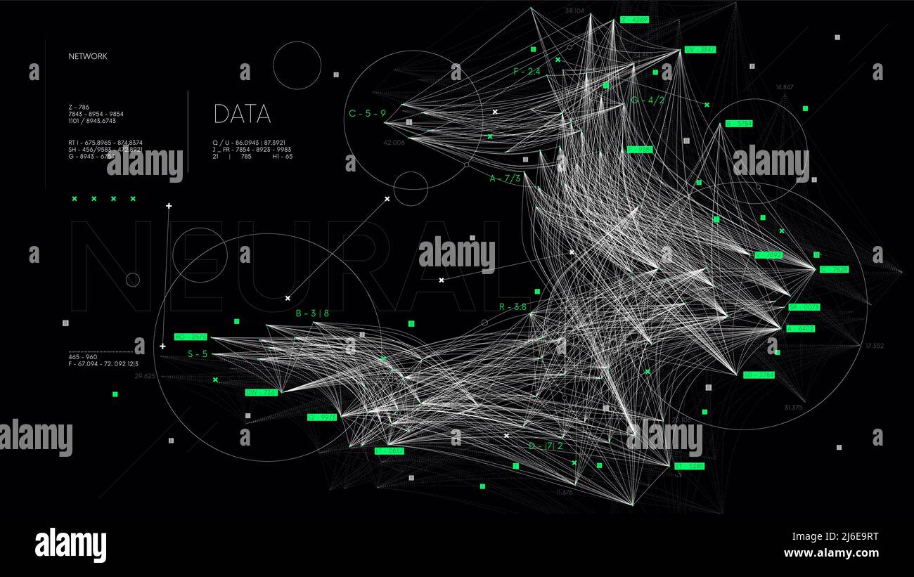 Ordinamento e analisi di big data complessi, visualizzazione di reti di comunicazione, database di informazioni, illustrazione della tecnologia vettoriale Illustrazione Vettoriale