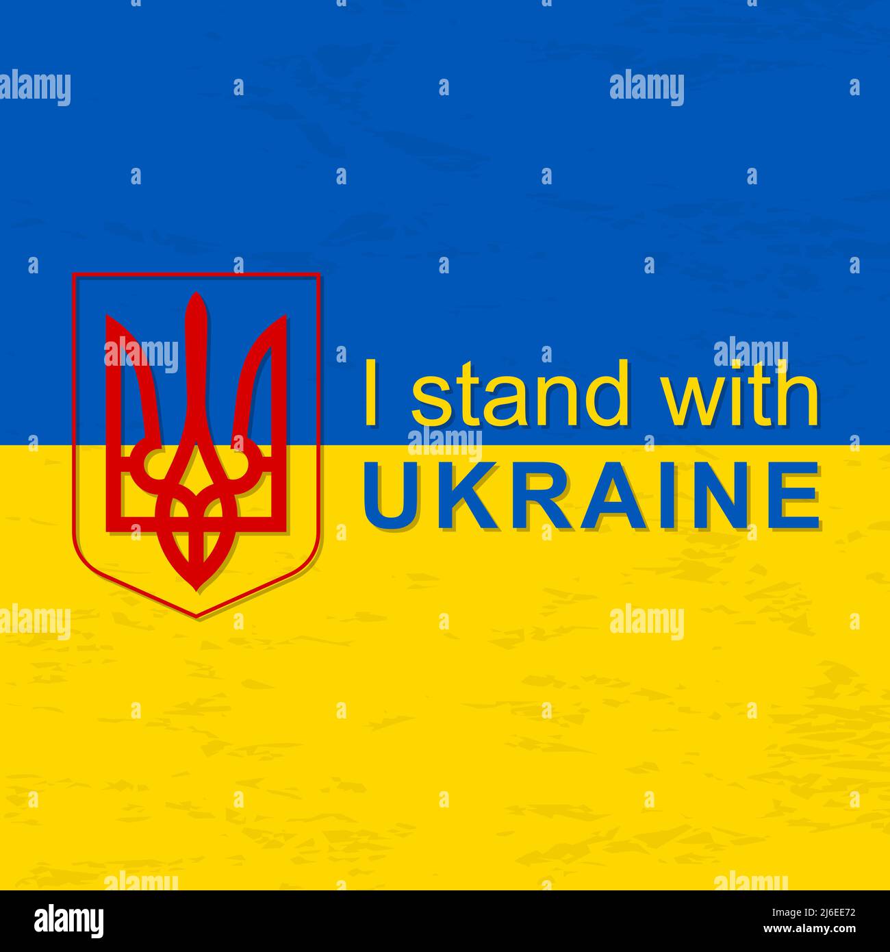 Io sono con l'Ucraina. Iscrizione e il Tridente sullo sfondo della bandiera dell'Ucraina. Illustrazione Vettoriale