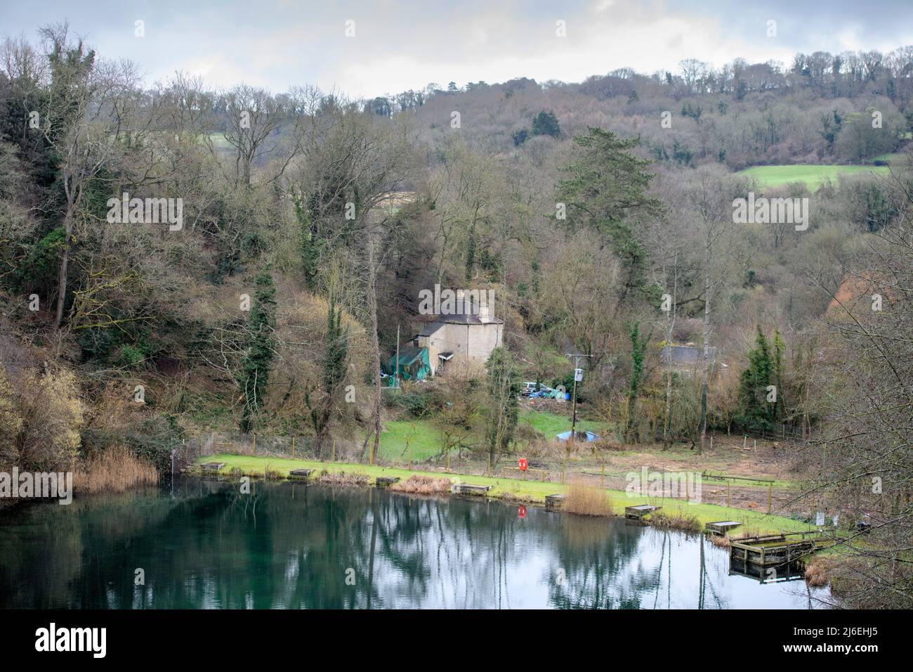 Tucking Mill rievoir vicino a South Stoke, Somerset, Regno Unito. Foto Stock