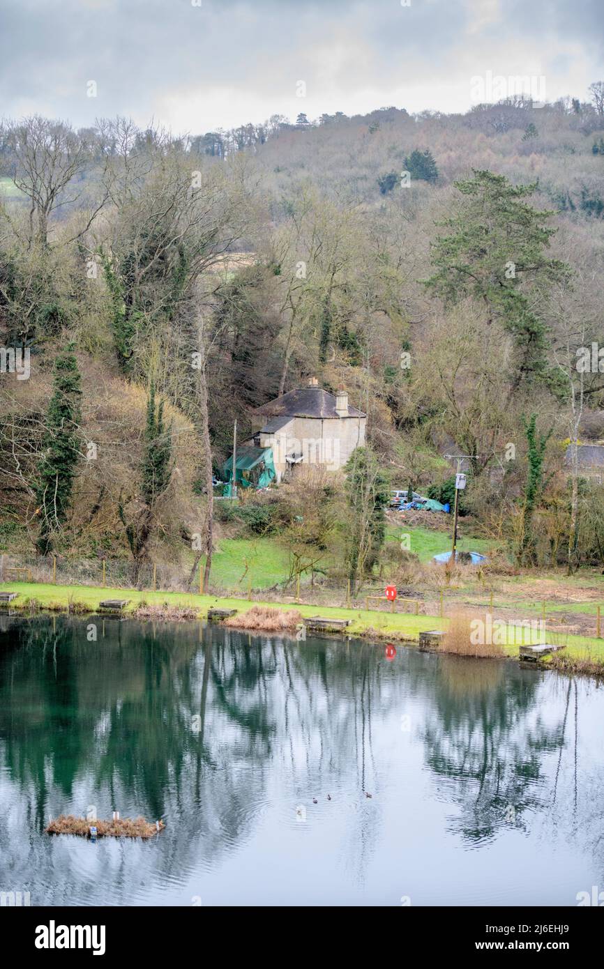 Tucking Mill rievoir vicino a South Stoke, Somerset, Regno Unito. Foto Stock