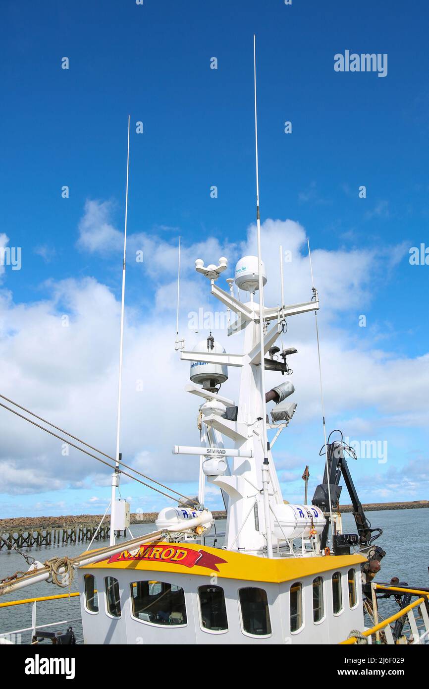 Barche da pesca a ambolo Porto, Northumberland Primavera 2022 Foto Stock