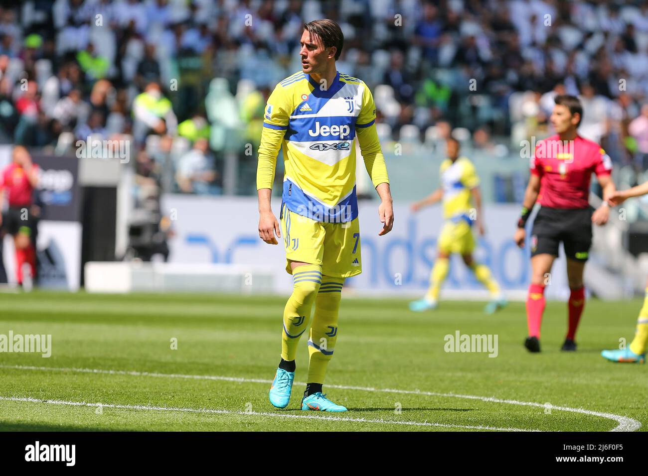 TORINO, Italia. 01st maggio 2022. Luca Pellegrini del Juventus FC durante la partita tra Juventus FC e Venezia FC il 01 maggio 2022 allo Stadio Allianz di Torino. Credit: Massimiliano Ferraro/Medialys Images/Alamy Live News Foto Stock