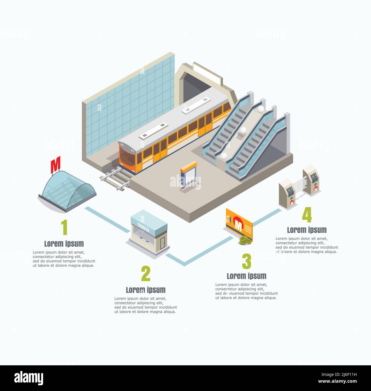 Infografica vettoriale isometrica della metropolitana Illustrazione Vettoriale