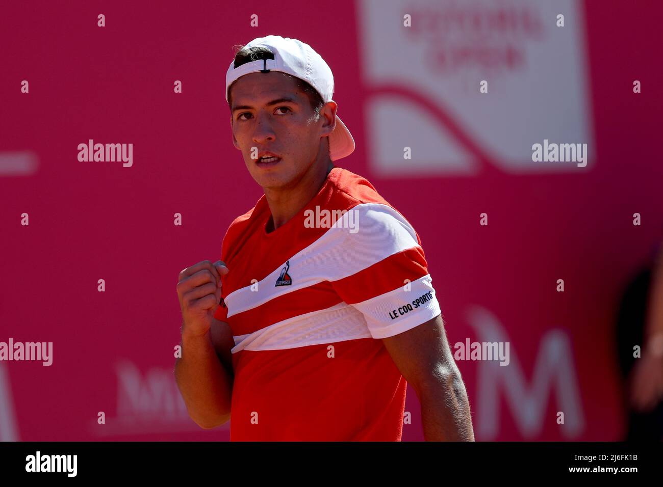 Cascais, Portogallo. 1 maggio 2022, Cascais, Portogallo: Sebastian Baez d'Argentina celebra un punto sopra Frances Tiafoe degli Stati Uniti durante la finale maschile single del Millennium Estoril Open ATP 250 torneo di tennis, al Clube de Tenis do Estoril di Cascais, Portogallo, il 1 maggio 2022. (Credit Image: © Pedro Fiuza/ZUMA Press Wire) Credit: ZUMA Press, Inc./Alamy Live News Foto Stock