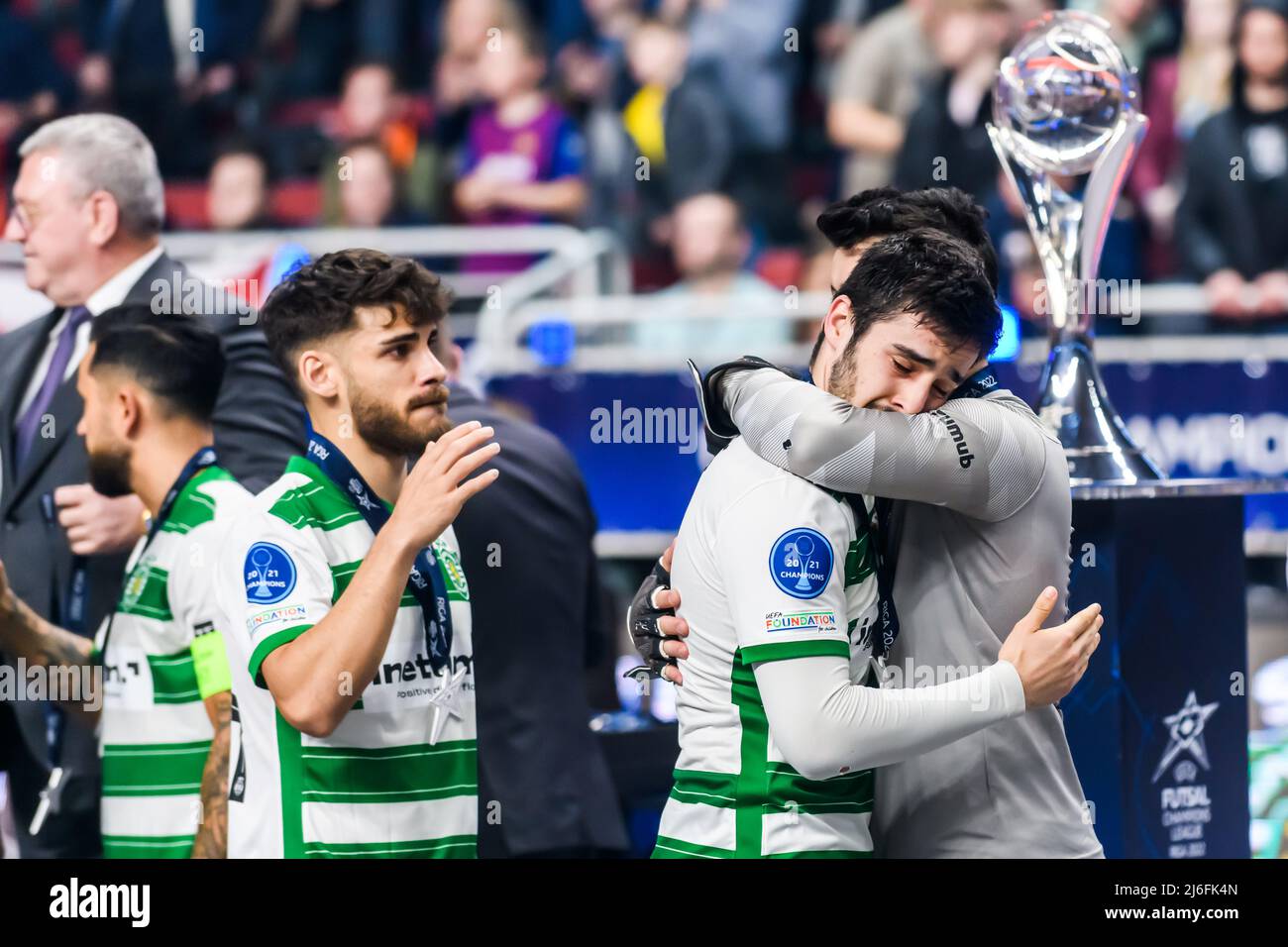 RIGA, LETTONIA. 1st maggio 2022. UEFA FUTSAL CHAMPIONS LEAGUE 2022 gioco finale tra. FC Barcelona Futsal and Sporting CP Credit: Gints Ivuskans/Alamy Live News Foto Stock