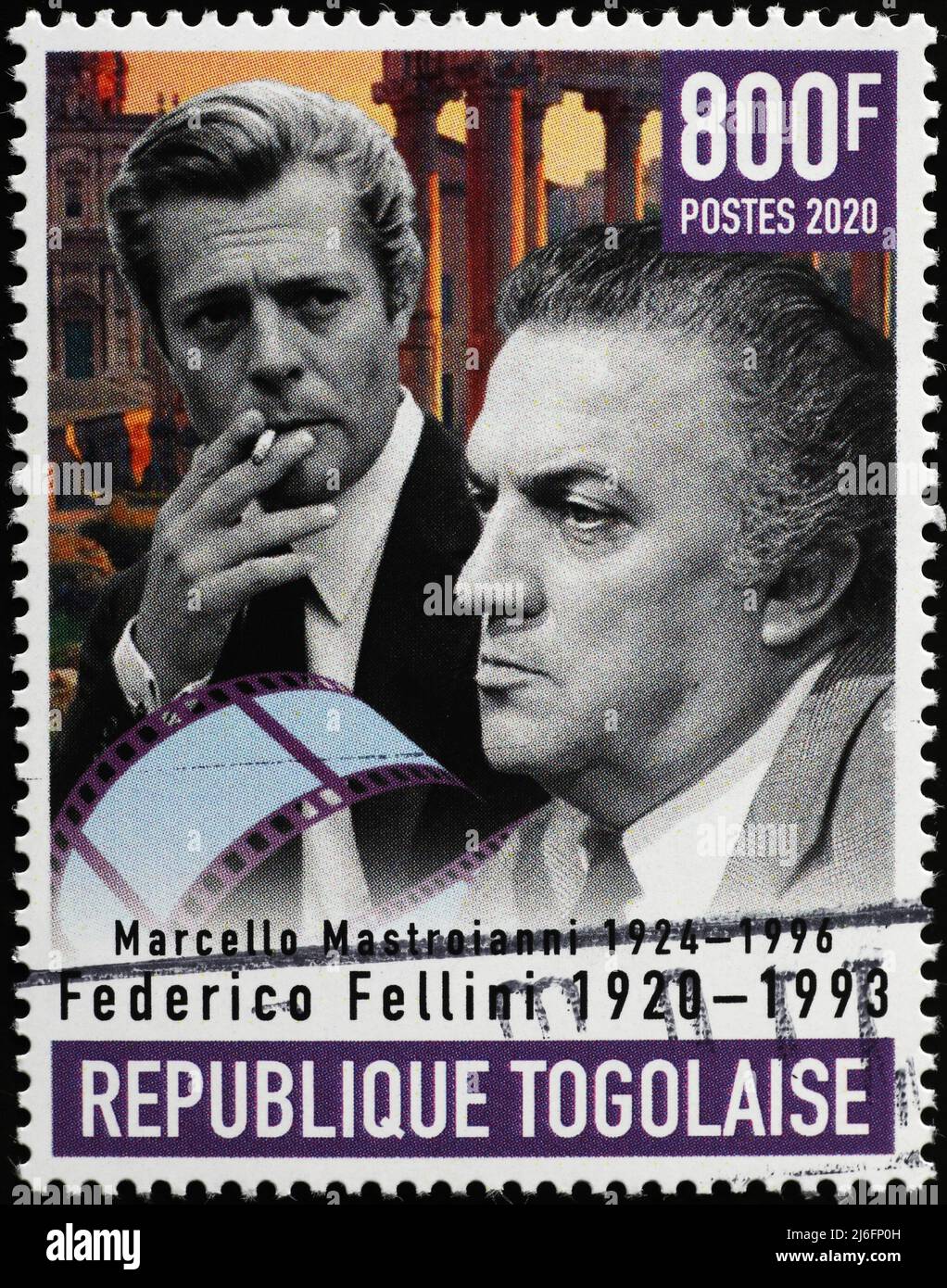Federico Fellini e Marcello Mastroianni su francobollo Foto Stock