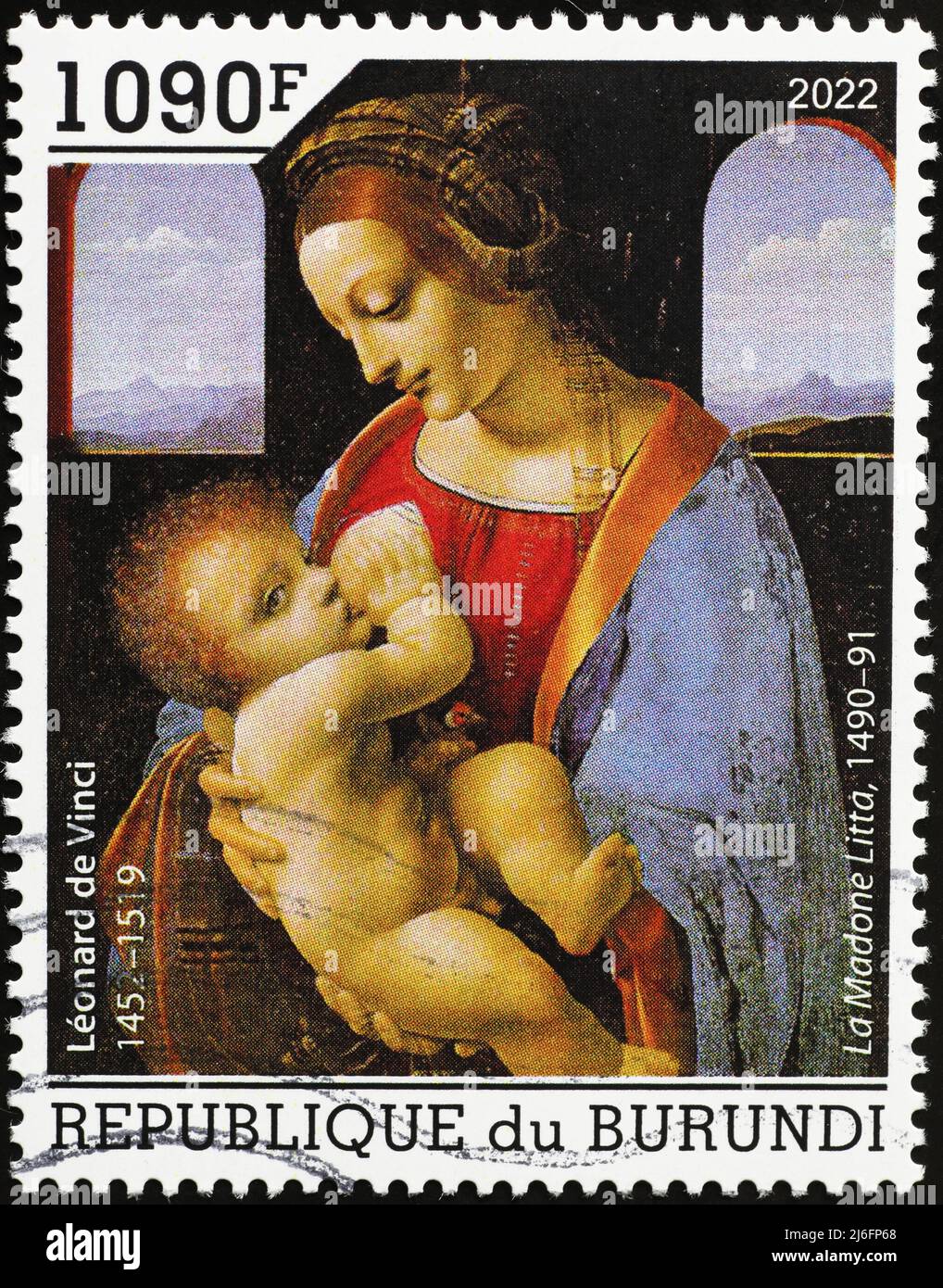 Madonna Litta di Leonardo da Vinci su francobollo Foto stock - Alamy