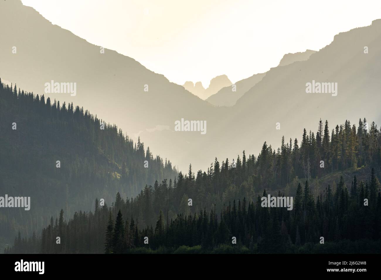 Strati di montagne e foreste convergono in due Medicina Foto Stock