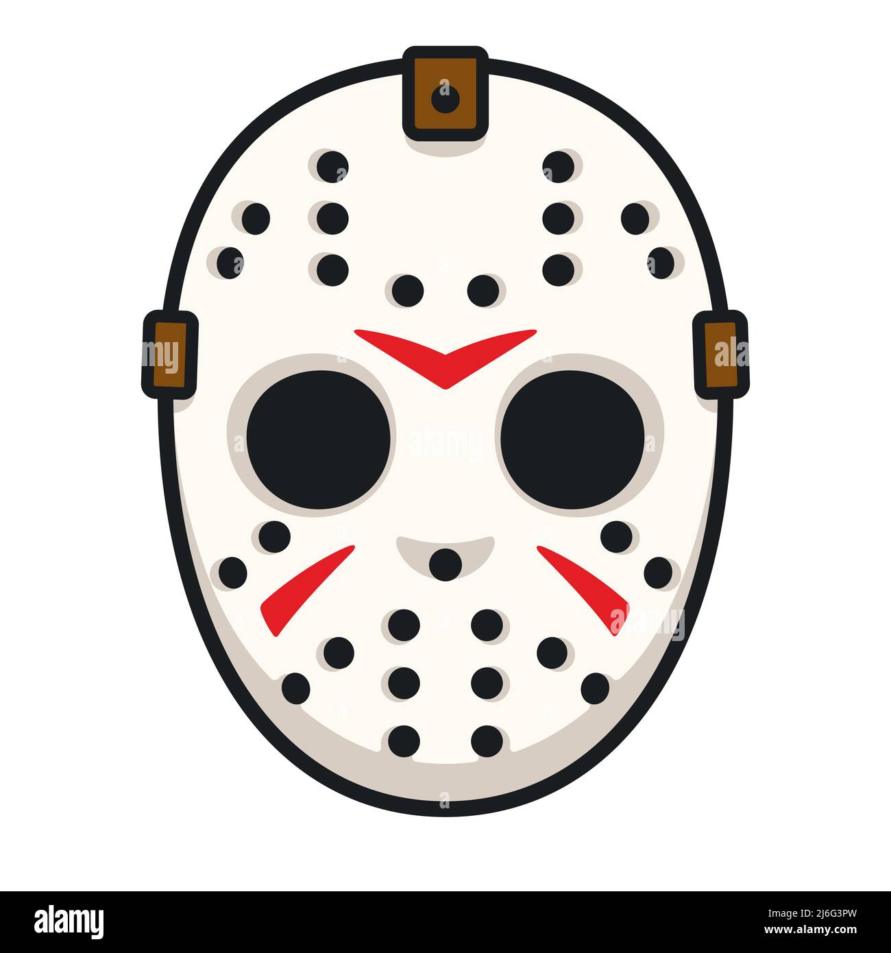 Maschera di hockey serial killer, Halloween o costume horror del venerdì 13. Illustrazione del vettore cartoon. Illustrazione Vettoriale