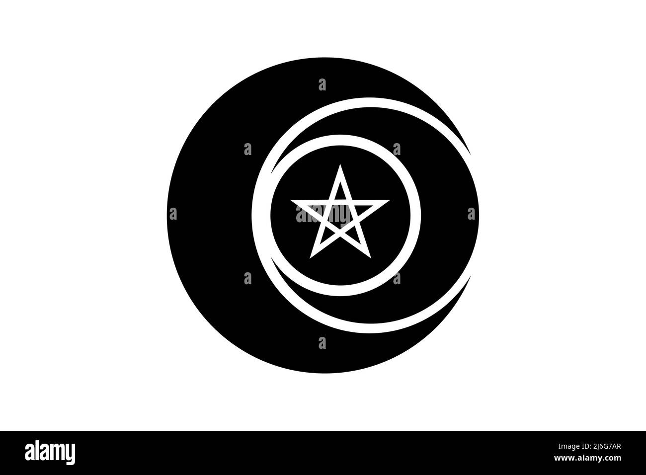 Simbolo triplice della dea Wiccan e cerchio del Pentacolo. Segno religioso della Luna tripla. Logo Wicca neopaganismo icona tatuaggio. La Terra, e il parto. Mezzaluna Illustrazione Vettoriale