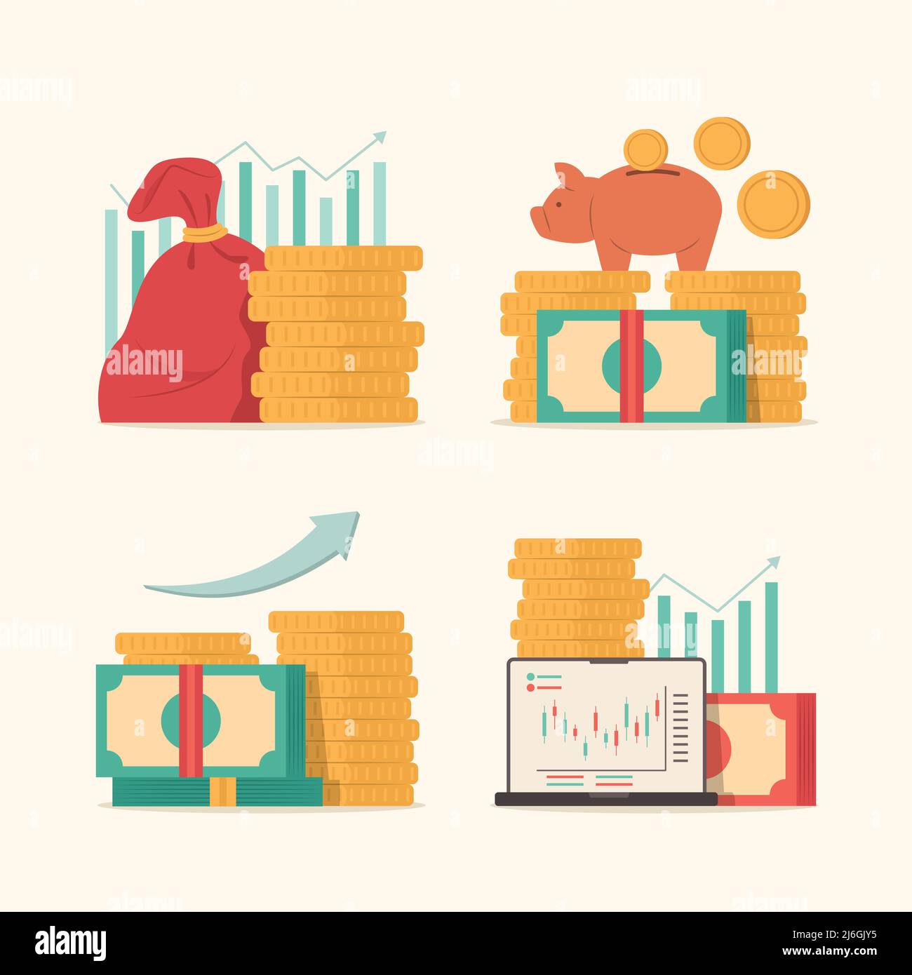 Set di illustrazioni sull'investimento tematico del fondo. Illustrazione Vettoriale