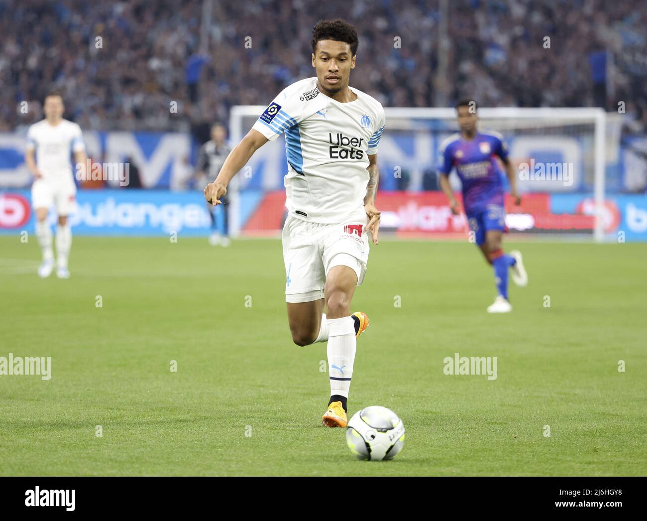 Boubacar Kamara di Marsiglia durante il campionato francese Ligue 1 partita di calcio tra Olympique de Marseille (OM) e Olympique Lyonnais (OL, Lione) il 1 maggio 2022 presso lo Stade Velodrome di Marsiglia, Francia - Foto: Jean Catuffe/DPPI/LiveMedia Foto Stock