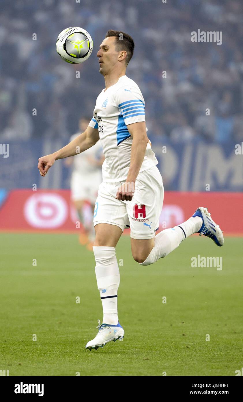 Arkadiusz Milik di Marsiglia durante il campionato francese Ligue 1 partita di calcio tra Olympique de Marseille (OM) e Olympique Lyonnais (OL, Lyon) il 1 maggio 2022 presso lo Stade Velodrome di Marsiglia, Francia - Foto: Jean Catuffe/DPPI/LiveMedia Foto Stock