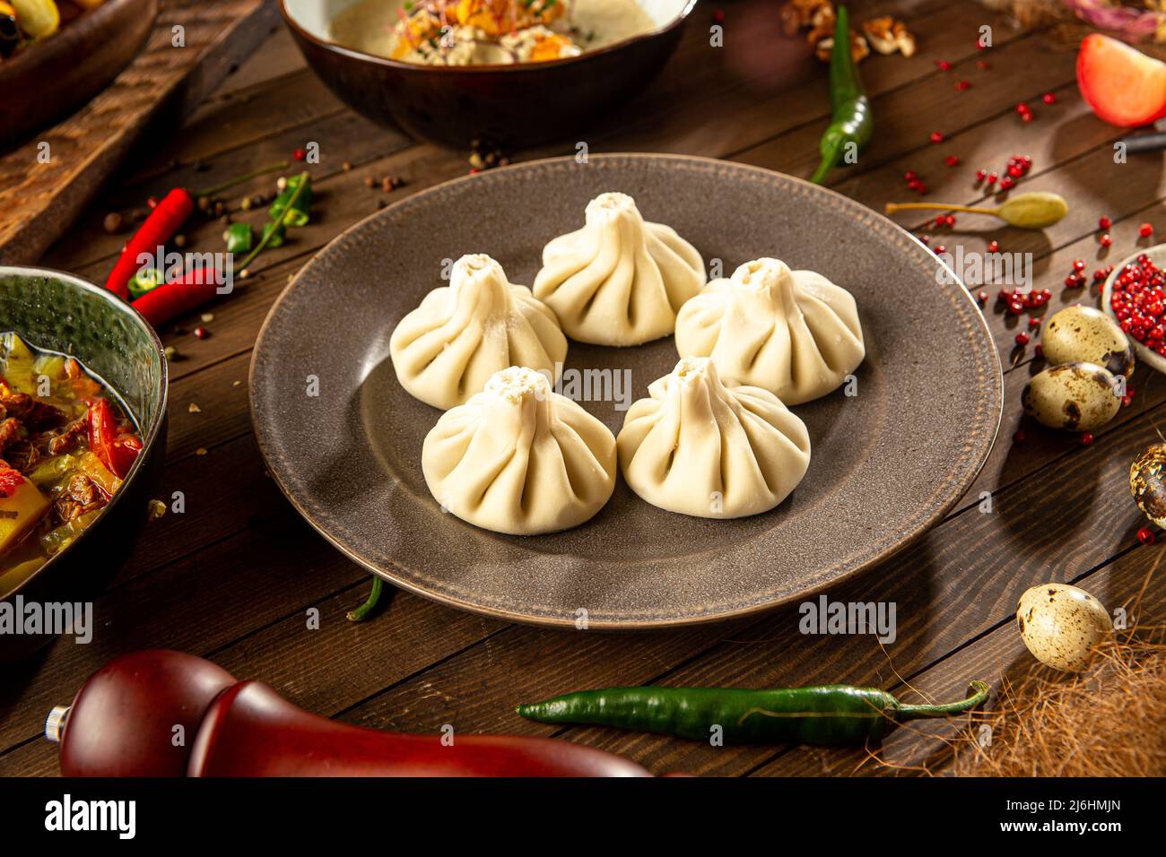 Gnocchi khinkali cucina georgiana Foto Stock