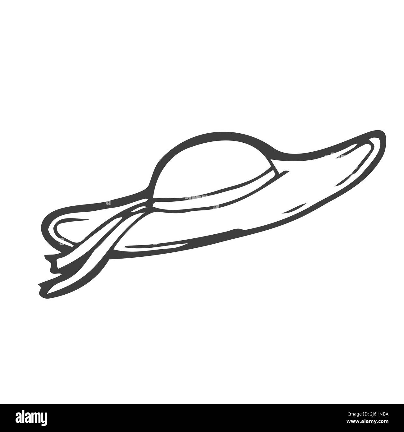 Cappello di paglia da donna Doodle fashion. Illustrazione vettoriale disegnata a mano. Vettore isolato Illustrazione Vettoriale