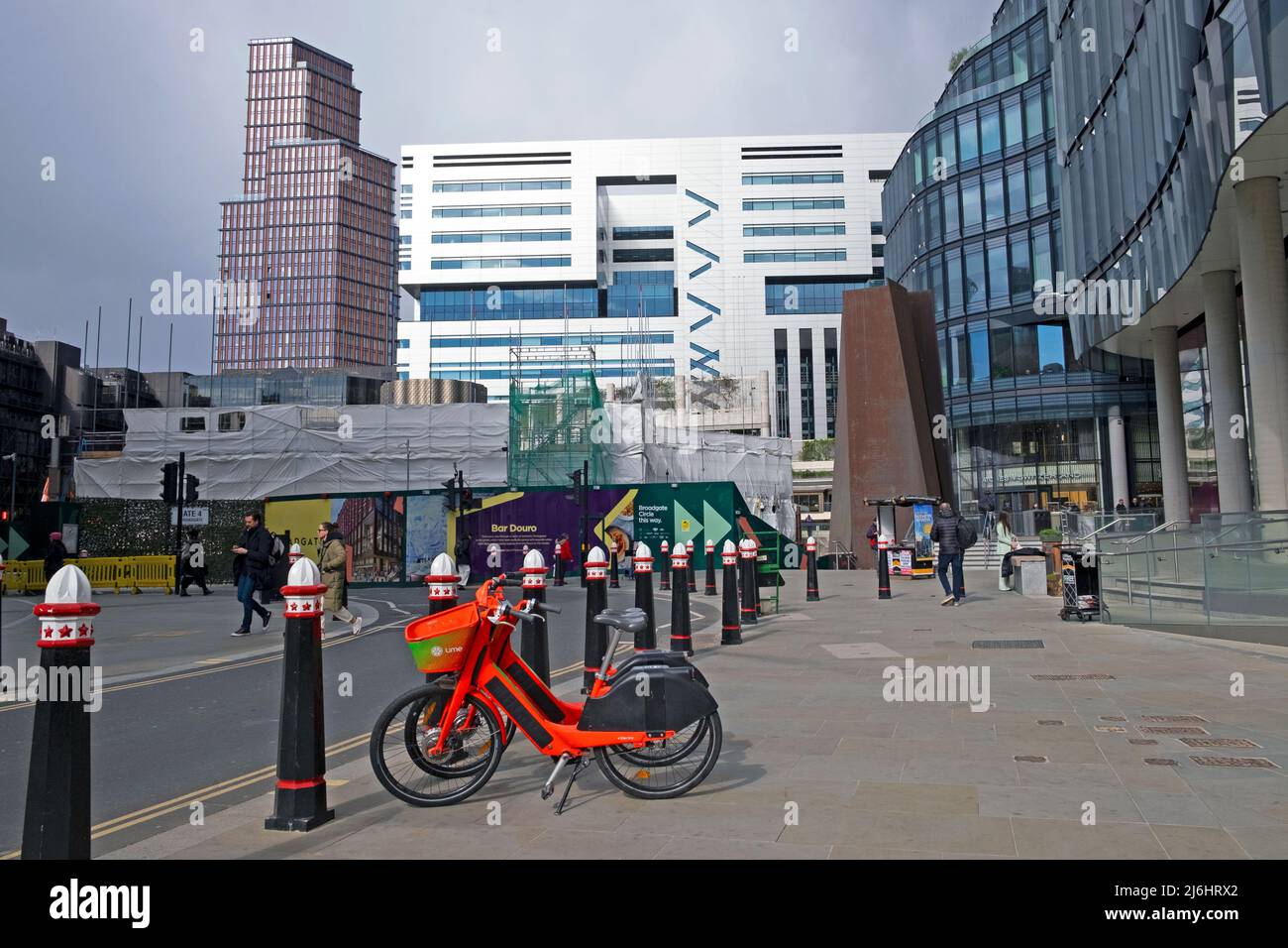 Nuovo edificio Broadgate del 1 in costruzione da Eldon Street e Broadgate St Place con vista sul sito al 5 Broadgate Circle London UK KATHY DEWITT Foto Stock