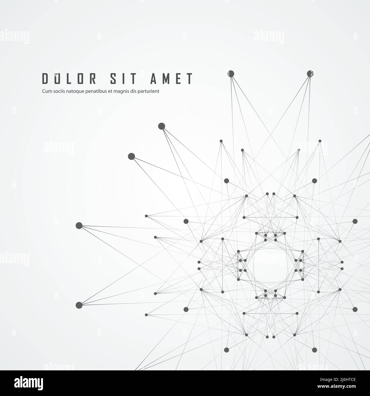 composto molecolare astratto di colore grigio con punti e linee a destra. Illustrazione Vettoriale