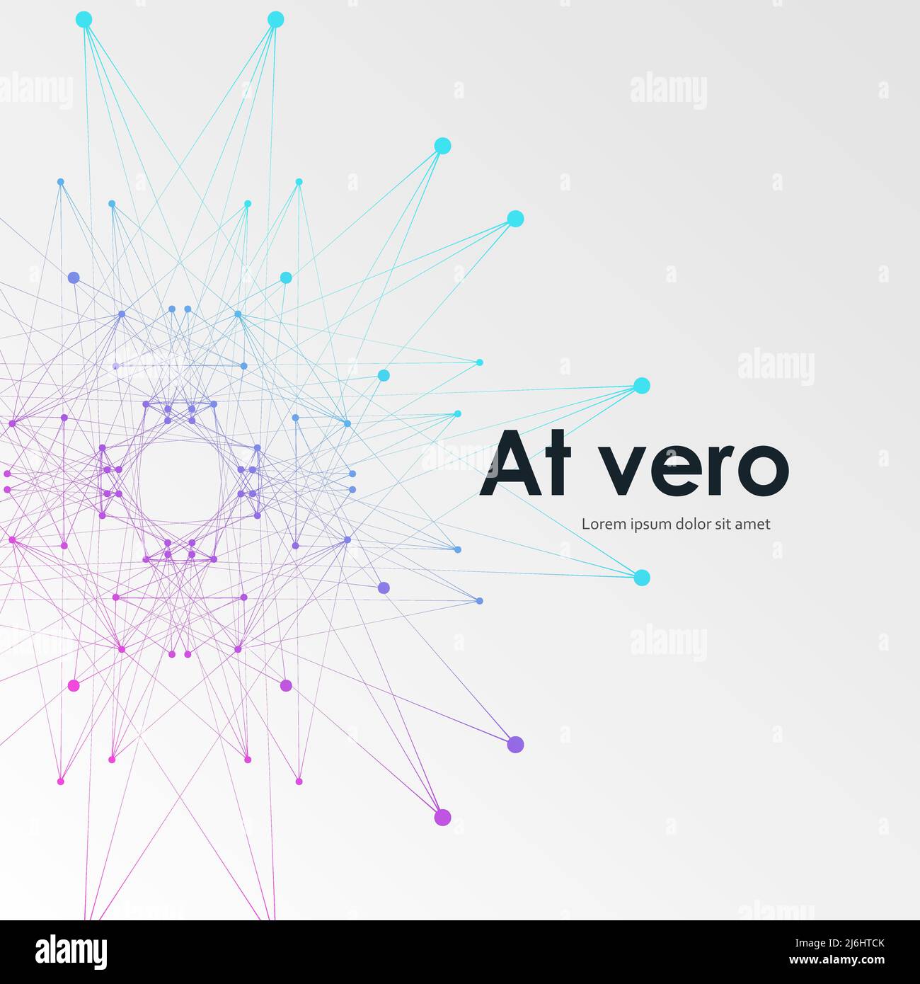 Composto molecolare astratto di colore viola e blu con punti e linee che si trovano a sinistra Illustrazione Vettoriale