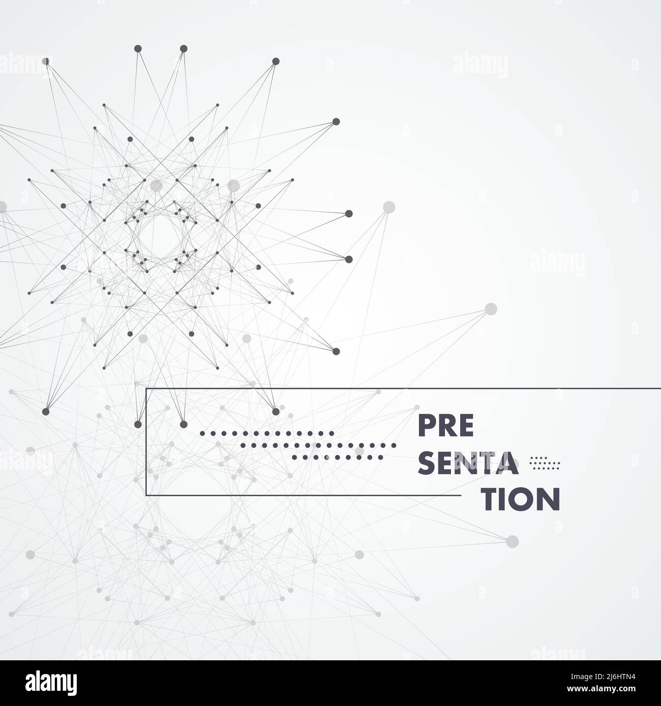 Composto molecolare astratto di colore grigio con punti e linee che si trova a sinistra. Illustrazione Vettoriale
