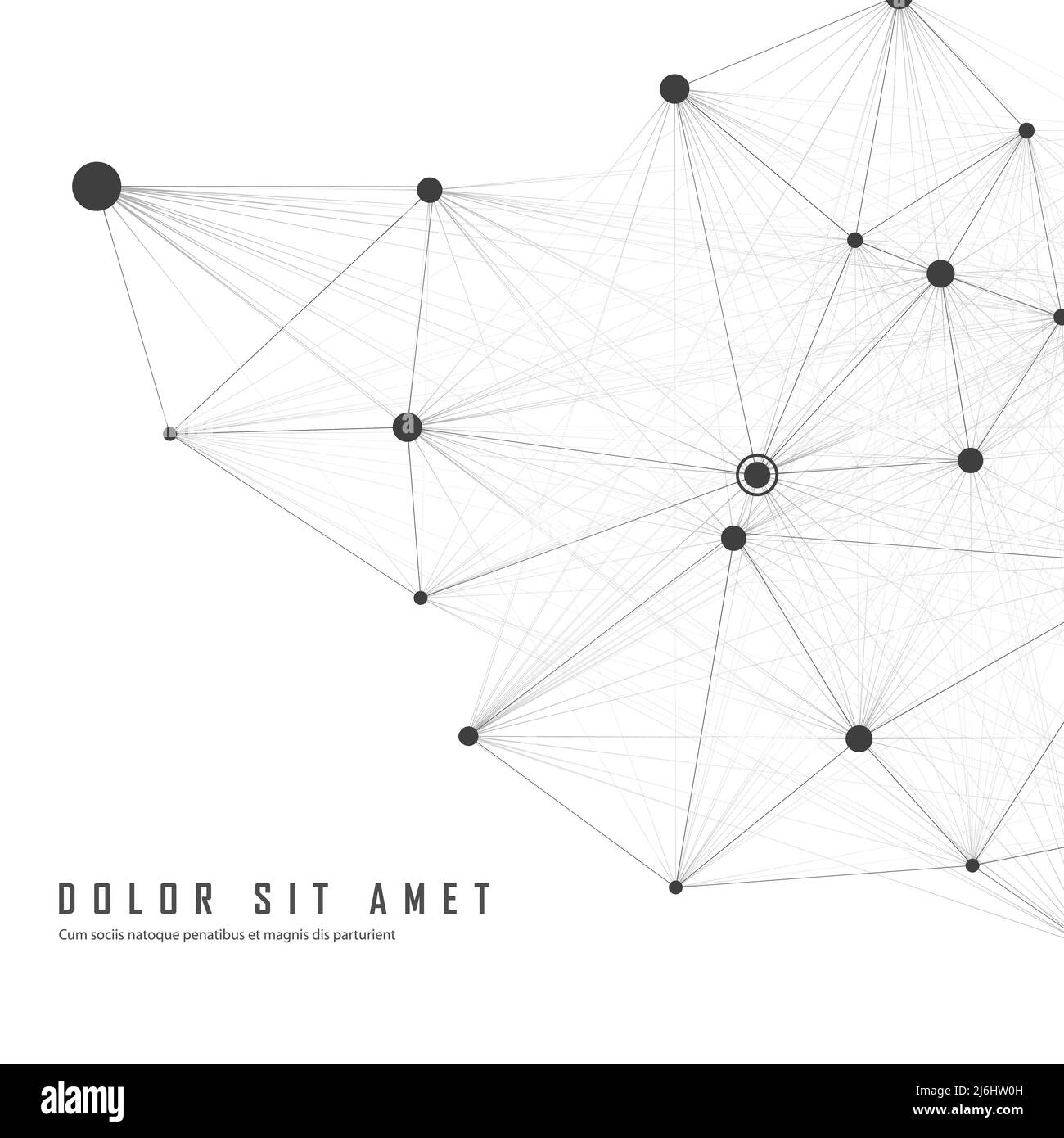 Molecola vettoriale astratta con punti e linee di colore nero che si trova a destra su sfondo bianco Illustrazione Vettoriale