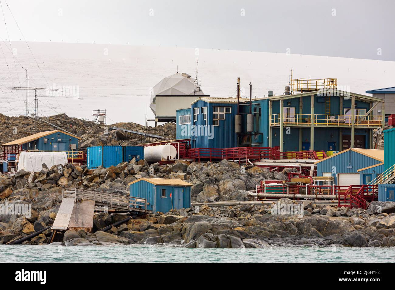 stazione di ricerca palmer del programma antartico degli Stati Uniti costruito su roccia solida dell'isola di anvers al largo della penisola antartica Foto Stock