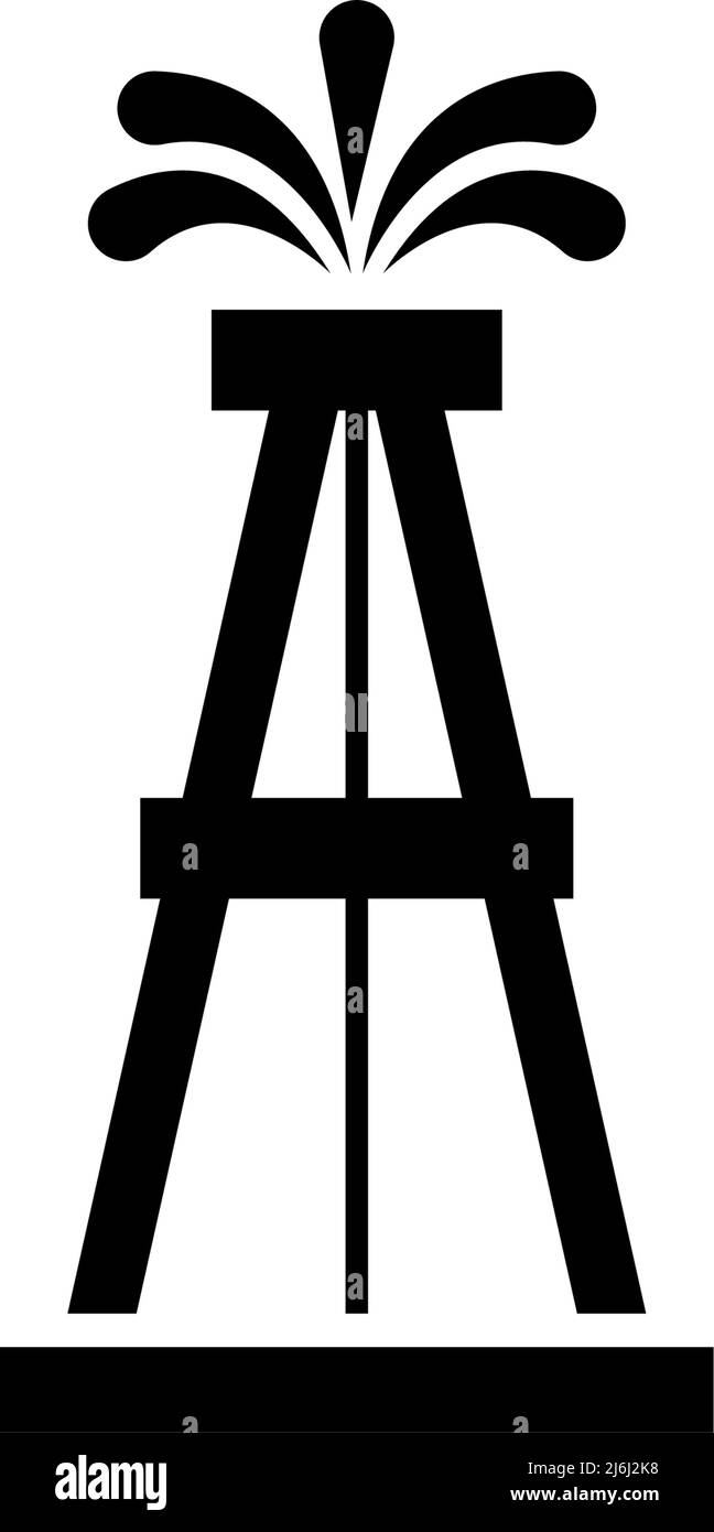 Olio Rig Gusher, Petroleum Derrick Tower. Illustrazione dell'icona del vettore piatto. Semplice simbolo nero su sfondo bianco. Oil Rig, Petroleum Derrick Tower cartello Illustrazione Vettoriale
