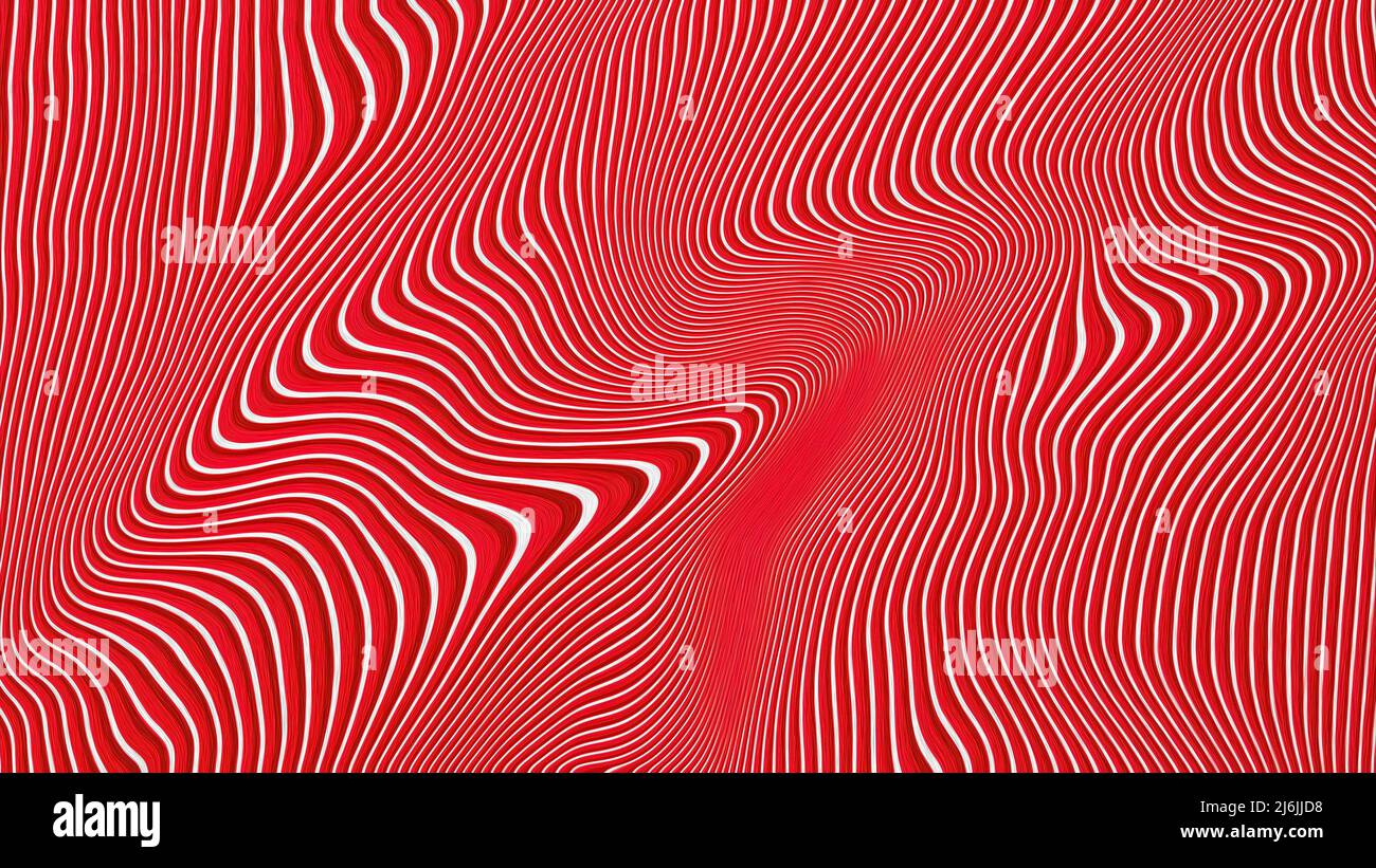 Sfondo orizzontale astratto con molte linee di curva in varie tinte e luminosità di rosso, rapporto dei lati da 16 a 9 Foto Stock
