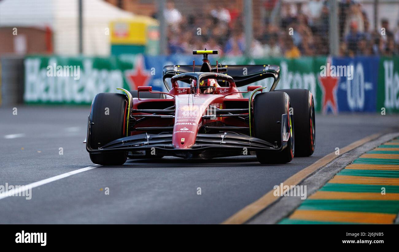 Circuito Albert Park Grand Prix, Melbourne, Australia. 09 Apr 2022. Carlos Sainz (ESP) del team Ferrari durante le Qualifiche. Corleve/Alamy Stock Photo Foto Stock