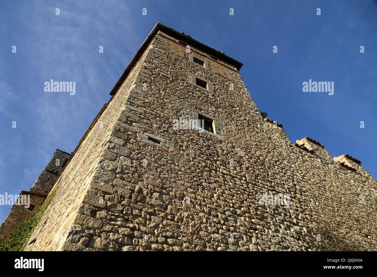 Pavullo nel Frignano, Modena, Emilia Romagna, italia: Particolare del castello di Montecuccolo Foto Stock