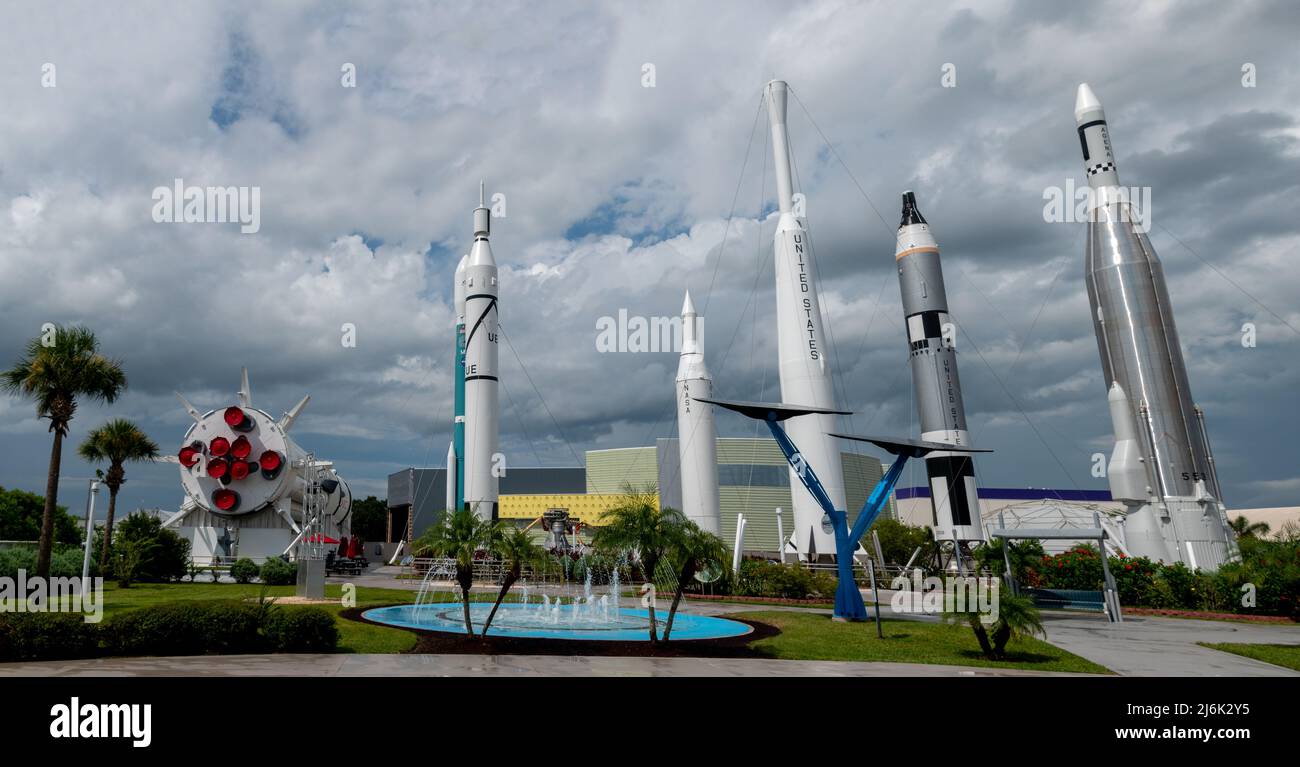Kennedy Space Center's Rocket Garden a Cape Canaveral, Florida Foto Stock