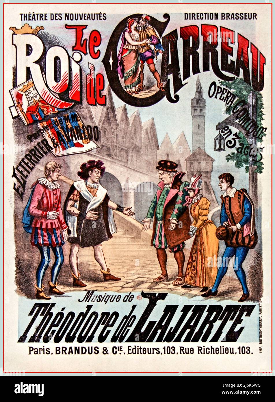 Le Roi de Carreau un'Opéra Comique nel 3 atti con musica di Theodore de Lajarte suonati al Theatre des Nouveautes Paris France c1860s Théodore Lajarte (Parigi, 10 luglio 1826 – Parigi, 20 giugno 1890) è stato un . Foto Stock