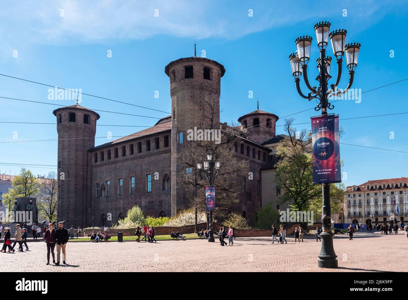 Palazzo Madama è un grande edificio storico in Piazza Castello, che oggi ospita il museo comunale d'arte antica della città di Torino. Foto Stock