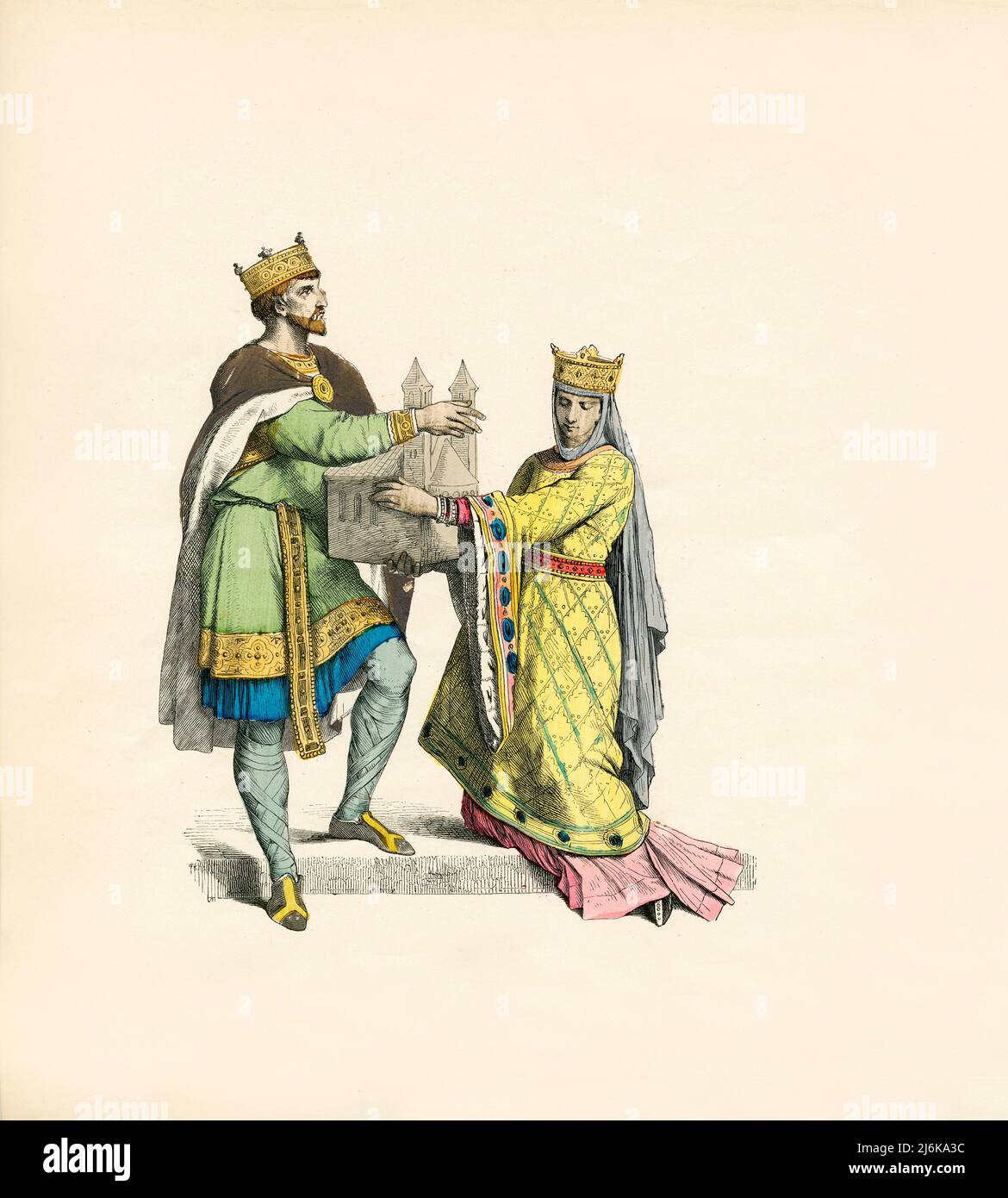 Frankish King and Queen, Francia, 10th secolo, Illustrazione, la Storia del Costume, Braun & Schneider, Monaco, Germania, 1861-1880 Foto Stock