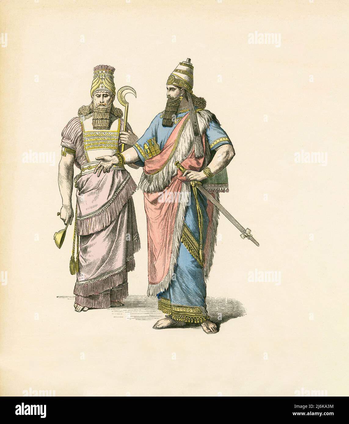 Assiria Sommo sacerdote, Assiria Re, Antico Vicino Oriente, Illustrazione, la Storia del Costume, Braun & Schneider, Monaco di Baviera, Germania, 1861-1880 Foto Stock