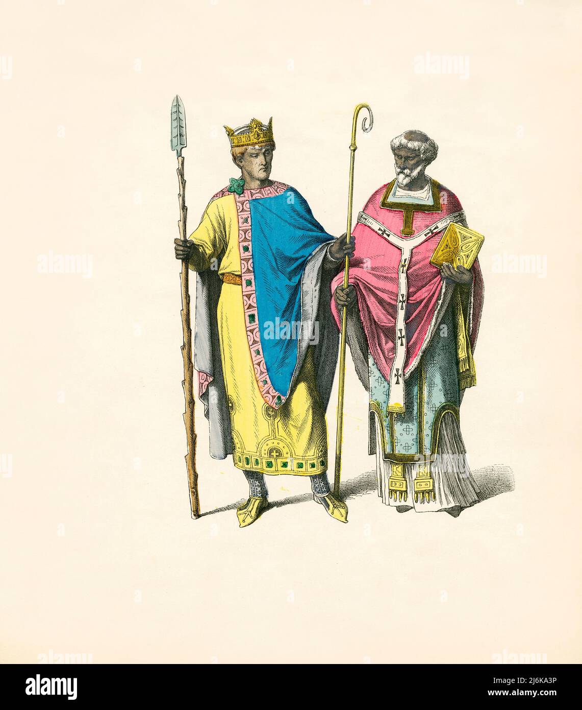 Enrico II, Vescovo Frankish, 12th Century, Illustrazione, la Storia del Costume, Braun & Schneider, Monaco di Baviera, Germania, 1861-1880 Foto Stock