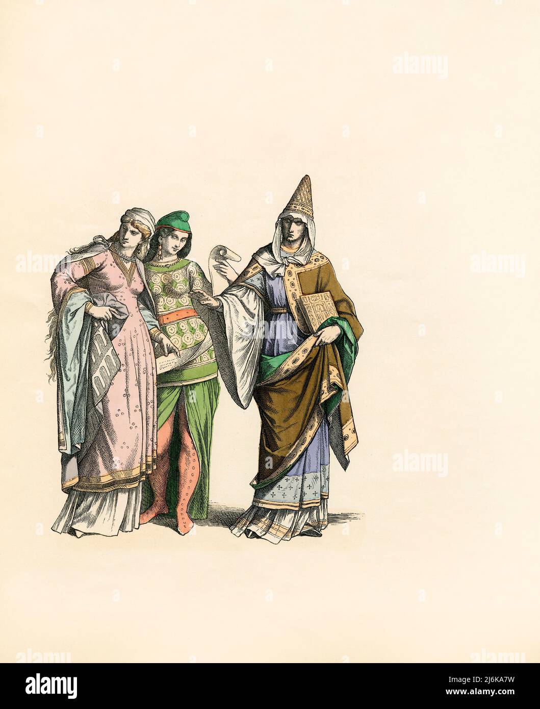Norman Ladies, Norman Noblewoman, 11th Century, Illustration, The History of Costume, Braun & Schneider, Monaco di Baviera, Germania, 1861-1880 Foto Stock