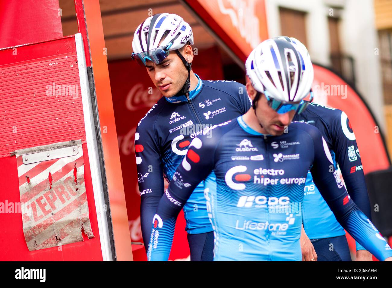 Narcea, Spagna. 1st maggio 2022. Pablo Alonso Montes (Electro Hiper Europa - Caldas) dopo lo start della 3rd tappa della gara ciclistica 'Vuelta a Astur Foto Stock
