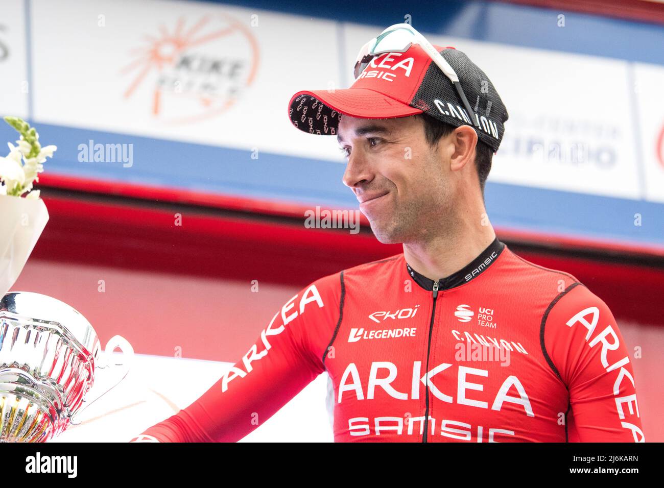 Oviedo, Spagna. 1st maggio 2022. Nicolas Edet (Team Arkea - Samsic) al podio come la classifica 3rd della gara ciclistica 'Vuelta a Asturias' (Tour o Foto Stock