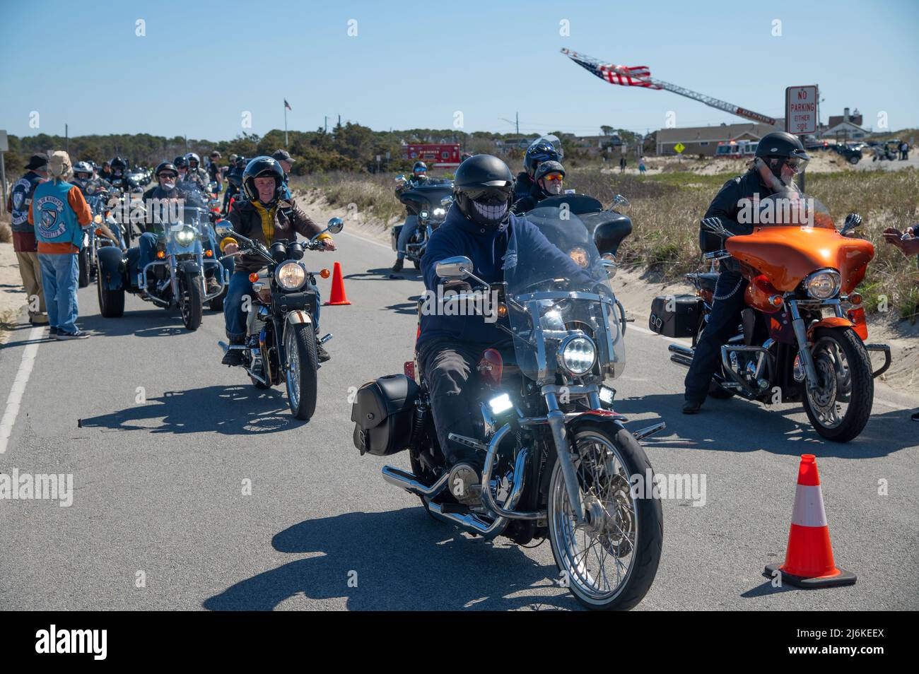 Benedizione delle biciclette. Un evento annuale sponsorizzato dai Cavalieri Blu. Cape Cod, Stati Uniti Foto Stock